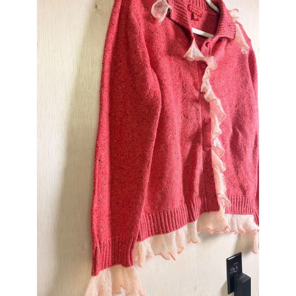 Northern Isles Cardigan Women Large Excellent Ruffle Mohair Trim Holiday 2005 - Picture 6 of 10